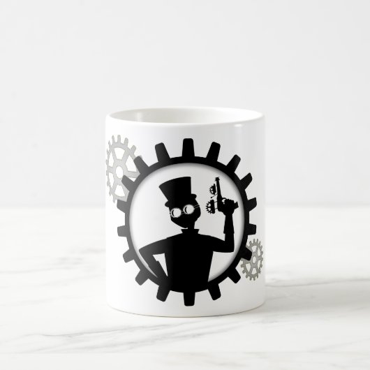 Steampunk Man hält die Waffe im Getriebe Kaffeetasse (Mittel)