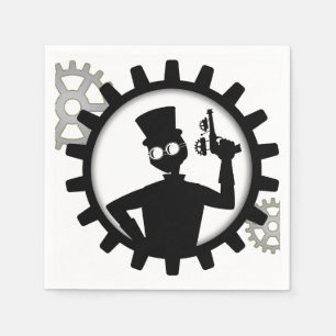 Steampunk Man hält die Waffe im Getriebe Serviette