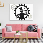 Steampunk Man hält eine Waffe in gegarten Leinwand (Insitu (Wohnzimmer))