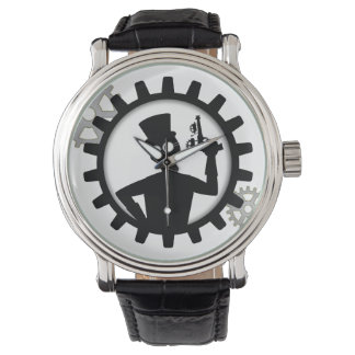 Steampunk Man Holding Gun in Gear Watch Armbanduhr