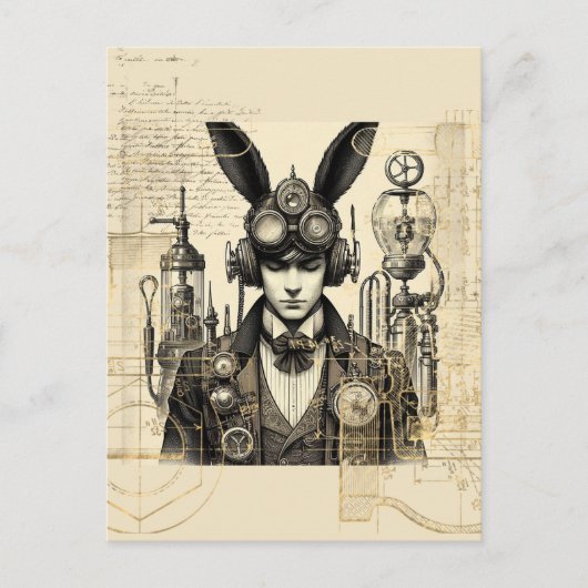 Steampunk Man mit sonnigen Ohren Postkarte (Vorderseite)