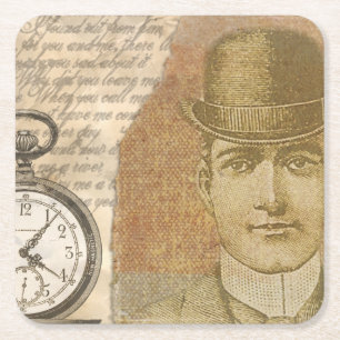 Steampunk Man Pocket Watch Bowler Hat Rechteckiger Pappuntersetzer