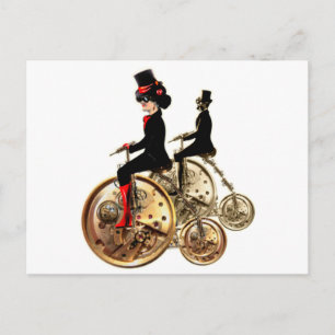 Steampunk-Mann Frau Penny-Farthings-Geschenke von Postkarte