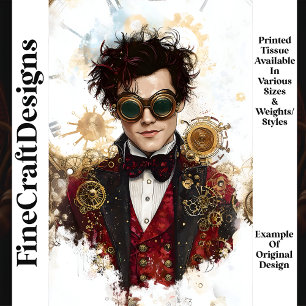Steampunk Mann Rot & Schwarz Mode P7 Decoupage Seidenpapier