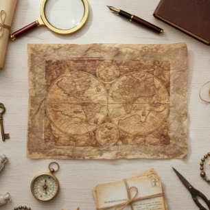 Steampunk Map World Industrial Vintag Seidenpapier