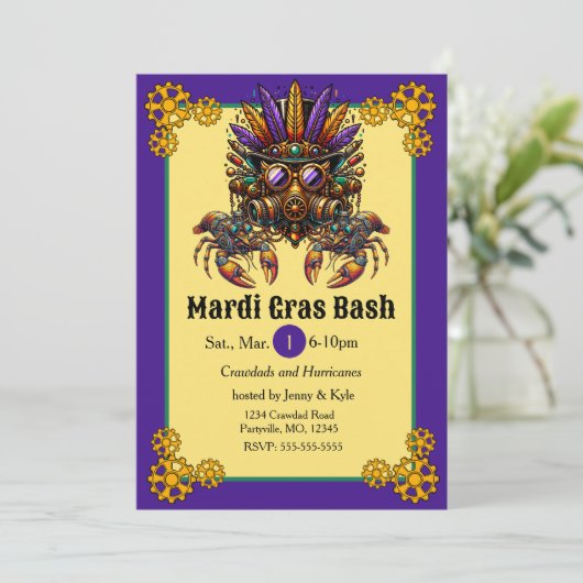 Steampunk Mardi Gras Einladung (Stehend Vorderseite)