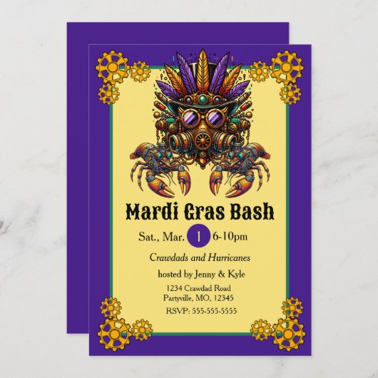 Steampunk Mardi Gras Einladung (Vorne/Hinten)