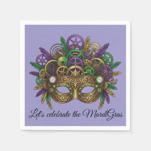 Steampunk-Mardi-Gras-Maske Lila Lavendel Serviette (Vorderseite)