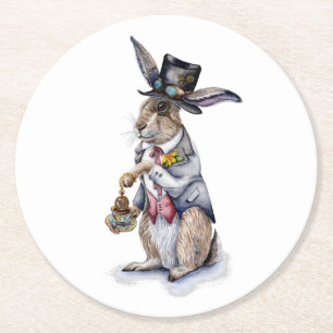 Steampunk März Hare Runder Pappuntersetzer