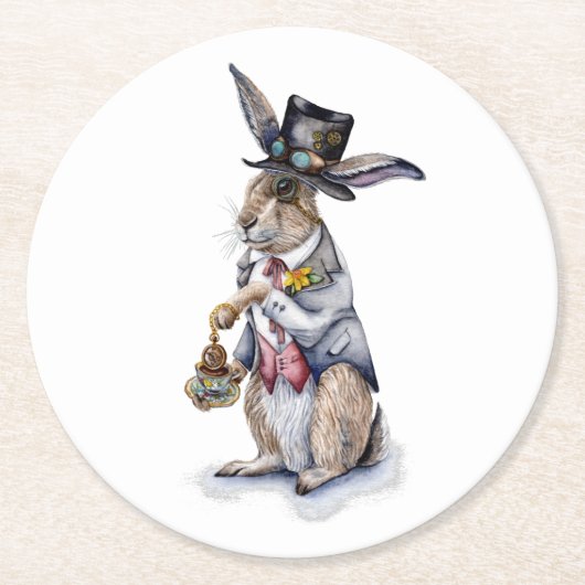 Steampunk März Hare Runder Pappuntersetzer (Vorderseite)