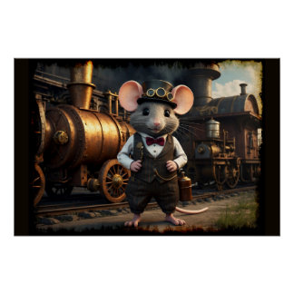Steampunk Maus und Zug Poster