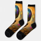 Steampunk Mauve & Blue Hot Air Ballon Orange Sky Socken (Linkes Detail)