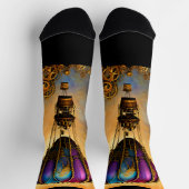 Steampunk Mauve & Blue Hot Air Ballon Orange Sky Socken (Oben)
