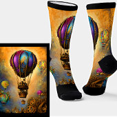 Steampunk Mauve & Blue Hot Air Ballon Orange Sky Socken