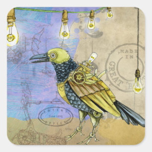 Steampunk Mechanical Bird Engineering Vatertag Quadratischer Aufkleber