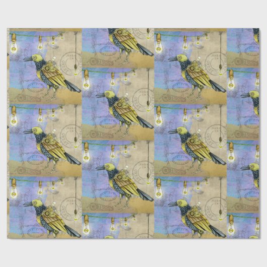 Steampunk Mechanical Bird Engineering zum Geburtst Geschenkpapier (Flach)