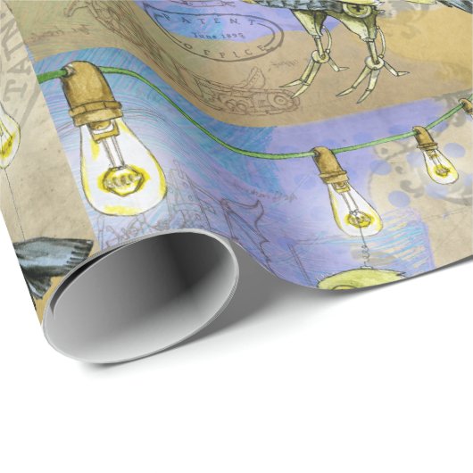 Steampunk Mechanical Bird Engineering zum Geburtst Geschenkpapier (Rolleneckpunkt)