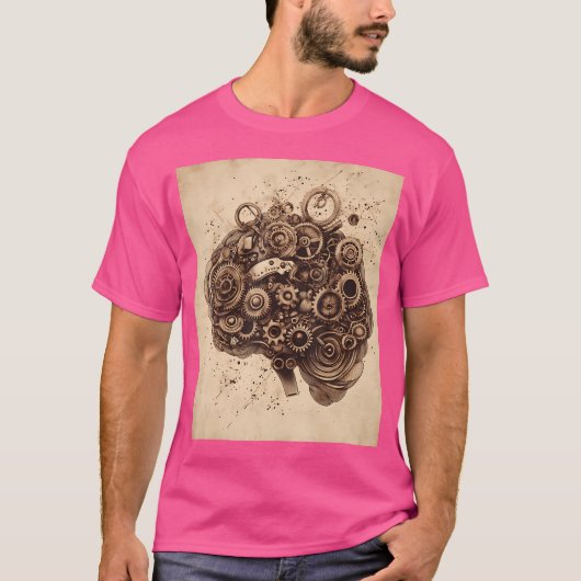 Steampunk Mechanical Brain Art Design T-Shirt (Vorderseite)