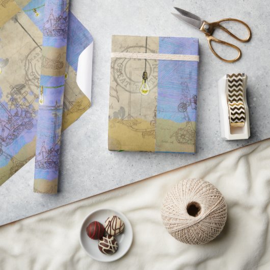 Steampunk Mechanical Edison Light Bulb Architect Geschenkpapier (Basteln)