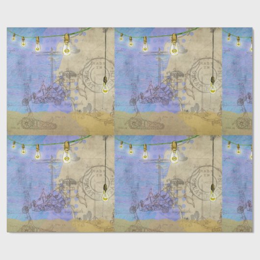 Steampunk Mechanical Edison Light Bulb Architect Geschenkpapier (Flach)