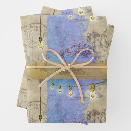 Steampunk Mechanical Edison Light Bulb Architect Geschenkpapier Set (Beispiel)