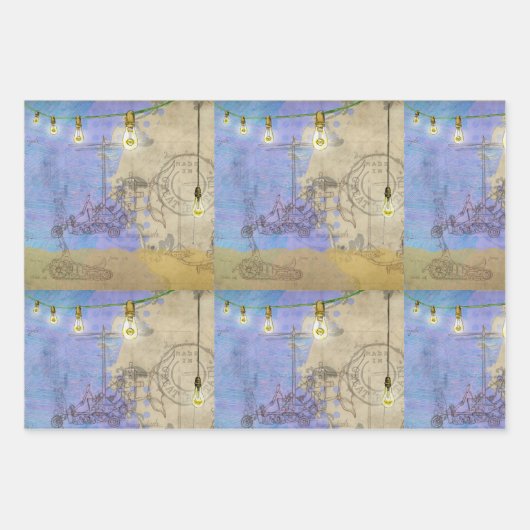 Steampunk Mechanical Edison Light Bulb Architect Geschenkpapier Set (Vorderseite)