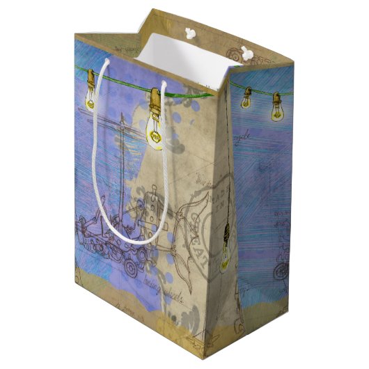 Steampunk Mechanical Edison Light Bulb Architect Mittlere Geschenktüte (Rückseite Schrägansicht)
