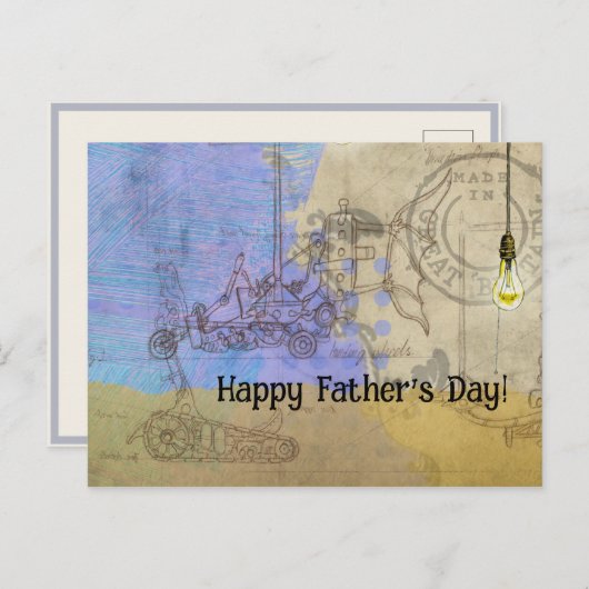 Steampunk Mechanical Edison Light Bulb Architect Postkarte (Vorne/Hinten)