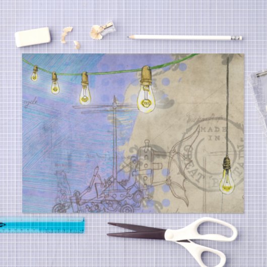 Steampunk Mechanical Edison Light Bulb Architect Seidenpapier (Handwerk)