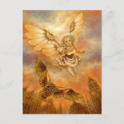 Steampunk Mechanical Owl Fantasy Art Postcard Postkarte (Vorderseite)