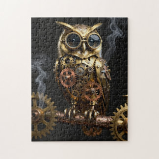 Steampunk Mechanical Owl on Clockwork Branch Art Puzzle