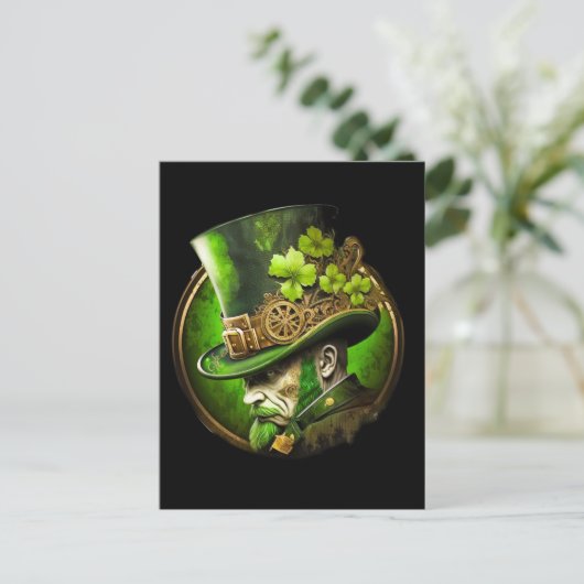 Steampunk Mechanical Top Hat St. Patrick's Day Man Postkarte (Stehend Vorderseite)