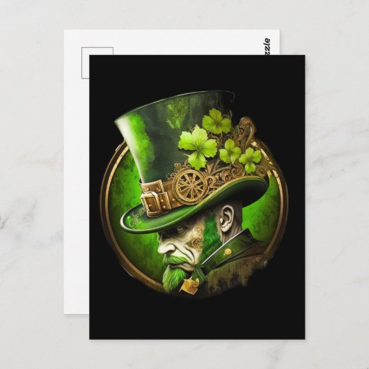 Steampunk Mechanical Top Hat St. Patrick's Day Man Postkarte (Vorne/Hinten)