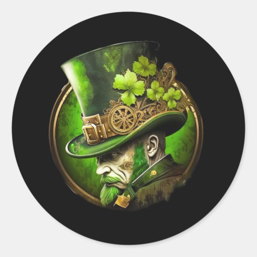 Steampunk Mechanical Top Hat St. Patrick's Day Man Runder Aufkleber (Vorderseite)