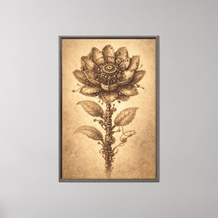 Steampunk mechanische Blume Vintage-Illustration Leinwanddruck
