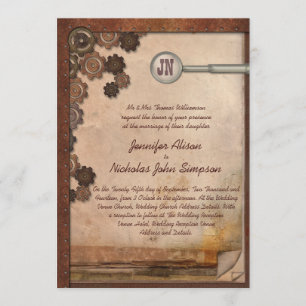 Steampunk-Mechanischer-Schreibset-Hochzeitskarten Einladung