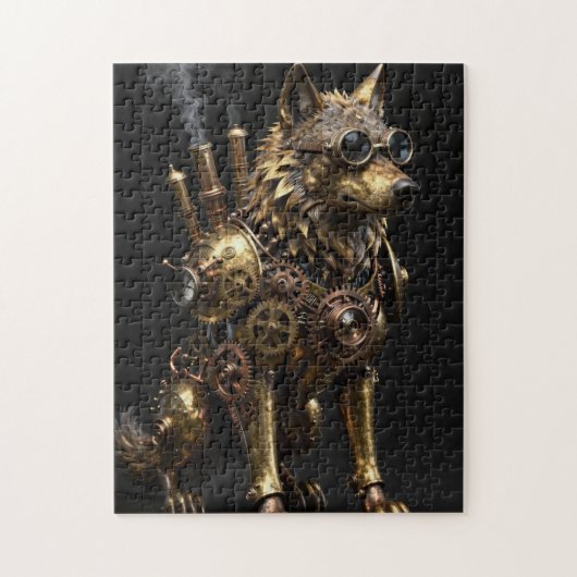 Steampunk-Mechanischer-Sitzender-Wolf-Kunst Puzzle (Vertikal)