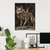 Steampunk Mechanischer Wolf Messingzahnräder Vikto Poster (Heimbüro)