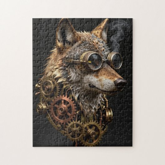 Steampunk-Mechanischer-Wolf-Porträt-Puzzle Puzzle (Vertikal)