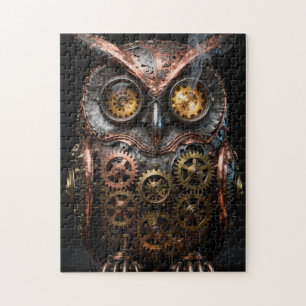 Steampunk mechanisches Eulenportrait Puzzle