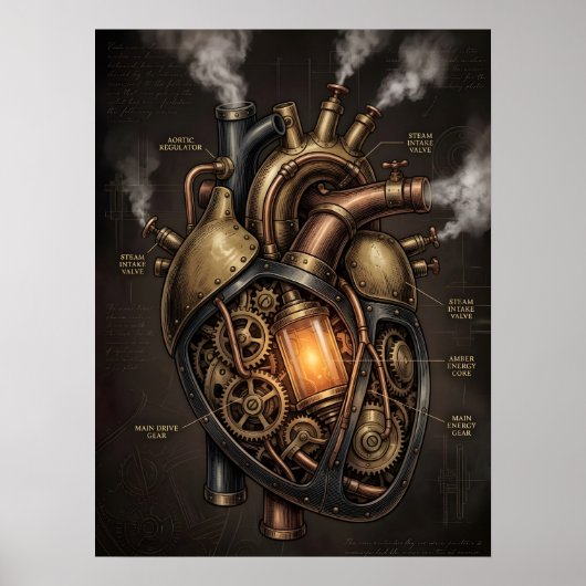 Steampunk-Mechanisches-Herz Anatomischer Bauplan  Poster (Vorne)