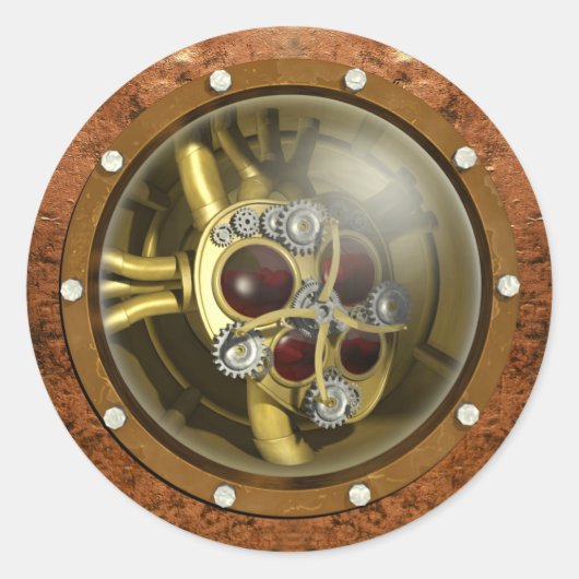 Steampunk Mechanisches Herz Runder Aufkleber (Vorderseite)