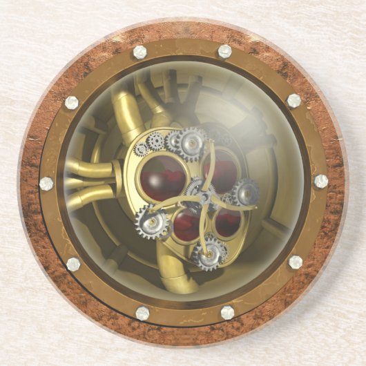 Steampunk mechanisches Herz Sandstein Untersetzer (Vorne)