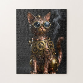Steampunk-Mechanisches-Katzenporträt-Puzzle Puzzle