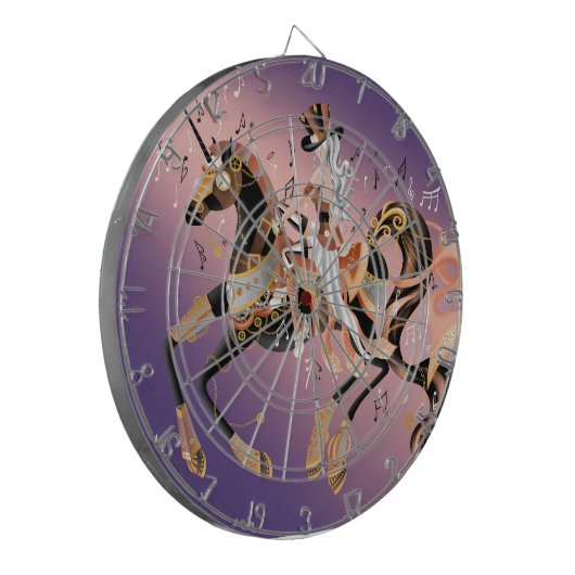 Steampunk Mechanisches Pferd & Lady Dartboard Dartscheibe (Vorderseite Links)
