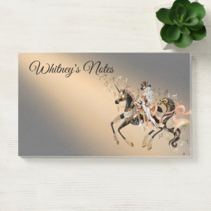 Steampunk Mechanisches Pferd & Lady Kaffee Gold Post-it Klebezettel