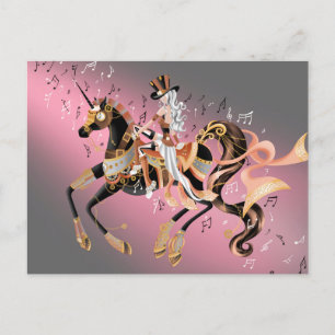 Steampunk Mechanisches Pferd & Lady Kaffee Gold Postkarte