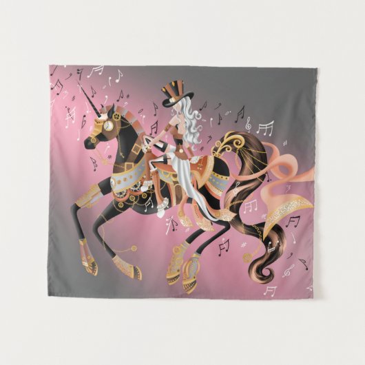 Steampunk Mechanisches Pferd & Lady Wandteppich (Vorderseite (Horizontal))