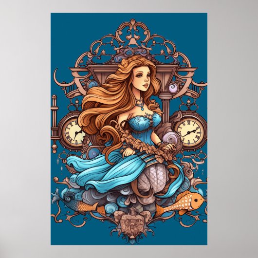 Steampunk Meerjungfrau für Mädchen oder Jungen an Poster (Vorne)