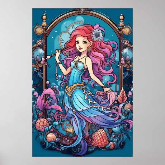 Steampunk Meerjungfrau für Mädchen oder Jungen an Poster (Vorne)